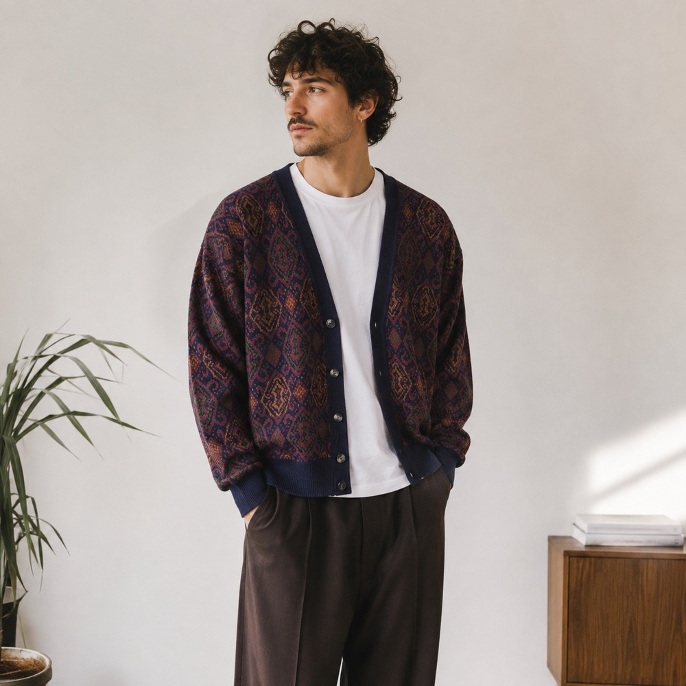 Robinson's Private Stock Purple Wool Blend Cardigan Grandpa Cardigan Sweater, L